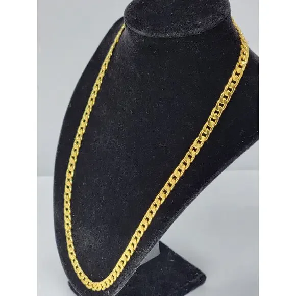Gold Plated Men's Cuban Style Chain Necklace Sideways Men 22 Inches